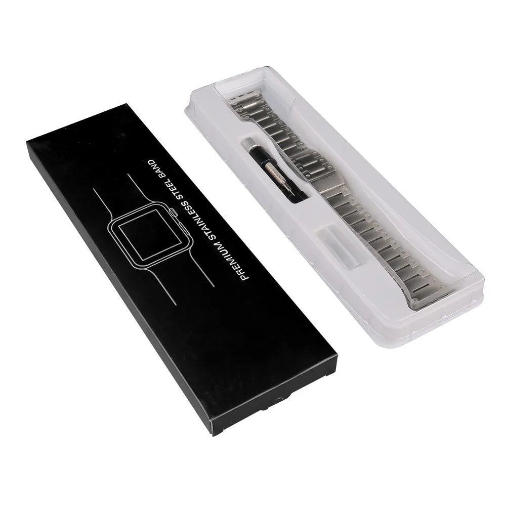 For Apple Watch Series 11 10 42mm / 9 8 7 41mm / SE3 SE2 SE 6 5 4 40mm / 3 2 1 38mm Watch Band Stainless Steel Strap - Black - 7