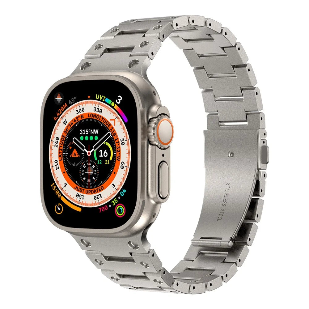 For Apple Watch Ultra 3 2 1 49mm / Series 11 10 46mm / 9 8 7 45mm / SE3 SE2 SE 6 5 4 44mm / 3 2 1 42mm Stainless Steel Watch Strap - Titanium - 2