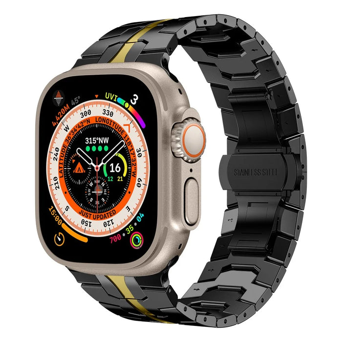 For Apple Watch Ultra 3 2 1 49mm / Series 11 10 46mm / 9 8 7 45mm / SE3 SE2 SE 6 5 4 44mm / 3 2 1 42mm Watch Band Stainless Steel - Black+Gold - 2