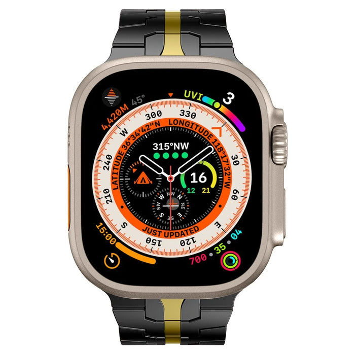For Apple Watch Ultra 3 2 1 49mm / Series 11 10 46mm / 9 8 7 45mm / SE3 SE2 SE 6 5 4 44mm / 3 2 1 42mm Watch Band Stainless Steel - Black+Gold - 3