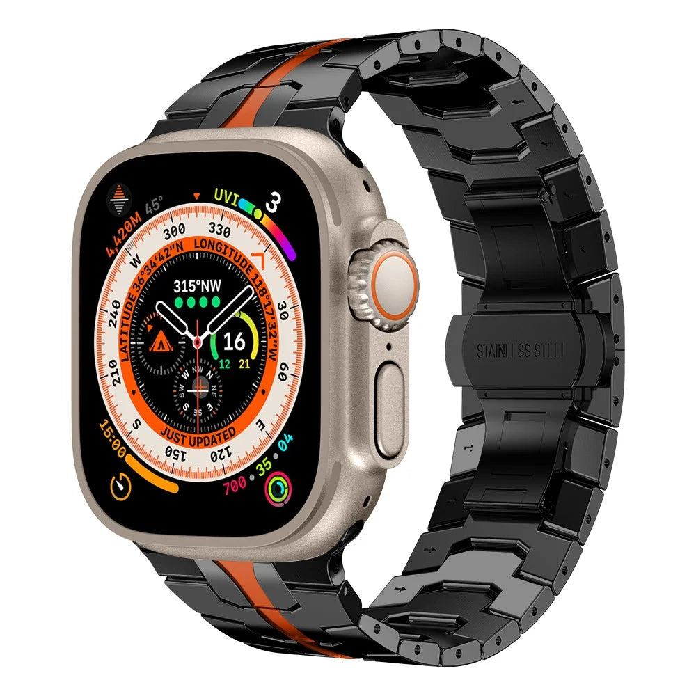 For Apple Watch Series 11 10 42mm / 9 8 7 41mm / SE3 SE2 SE 6 5 4 40mm / 3 2 1 38mm Stainless Steel Band Watch Strap - Black+Red - 2