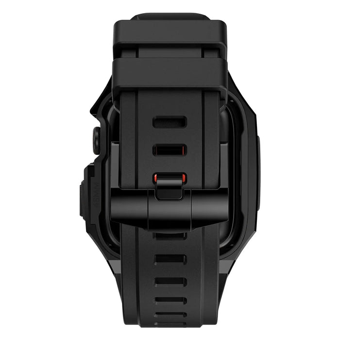 For Apple Watch SE (2023) SE (2022) SE Series 6 5 4 44mm Fluororubber Strap with Stainless Steel Watch Case - Black - 4
