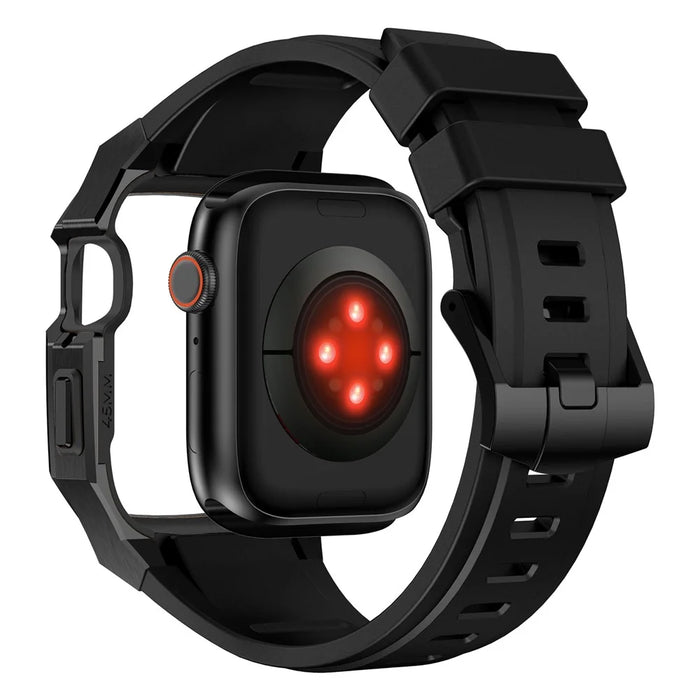 For Apple Watch SE (2023) SE (2022) SE Series 6 5 4 44mm Fluororubber Strap with Stainless Steel Watch Case - Black - 6