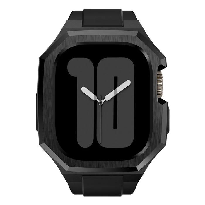 For Apple Watch Ultra 2 Ultra 49mm Soft Fluororubber Strap with Stainless Steel Wristwatch Case - Black - 2