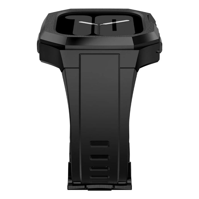 For Apple Watch Ultra 2 Ultra 49mm Soft Fluororubber Strap with Stainless Steel Wristwatch Case - Black - 3