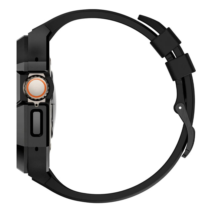 For Apple Watch Ultra 2 Ultra 49mm Soft Fluororubber Strap with Stainless Steel Wristwatch Case - Black - 6