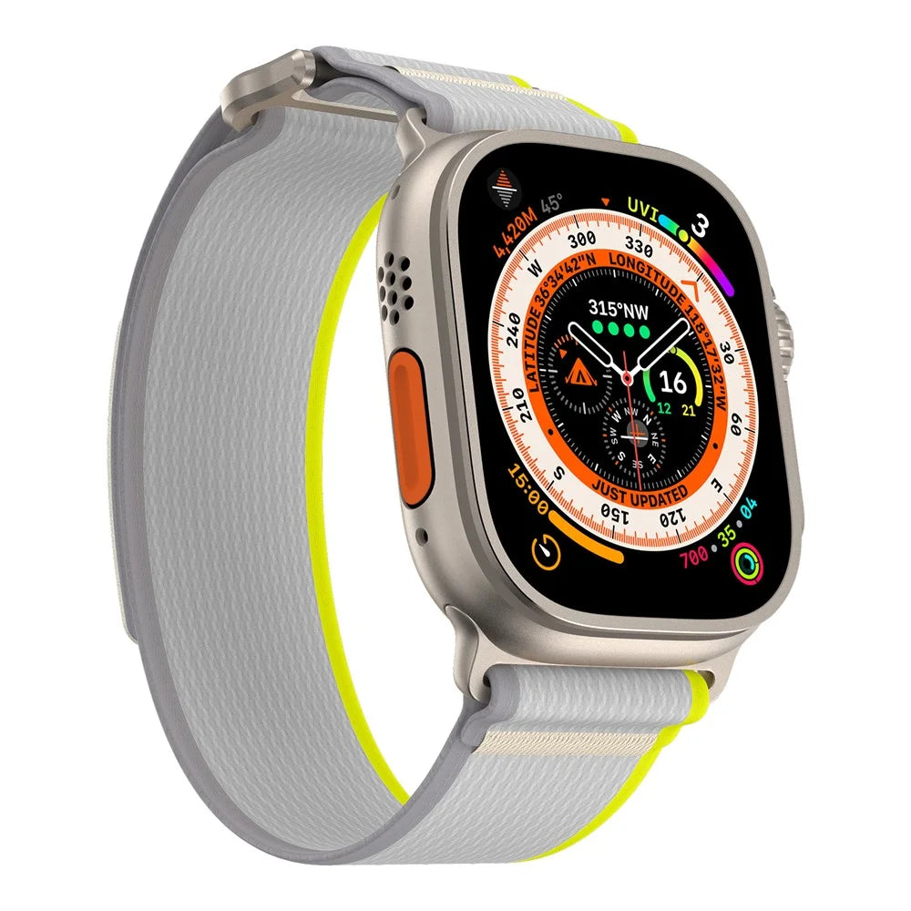 For Apple Watch Ultra 3 2 1 49mm / Series 11 10 46mm / 9 8 7 45mm / SE3 SE2 SE 6 5 4 44mm / 3 2 1 42mm Nylon Braided Watch Band, Size: M - Yellow+White - 2