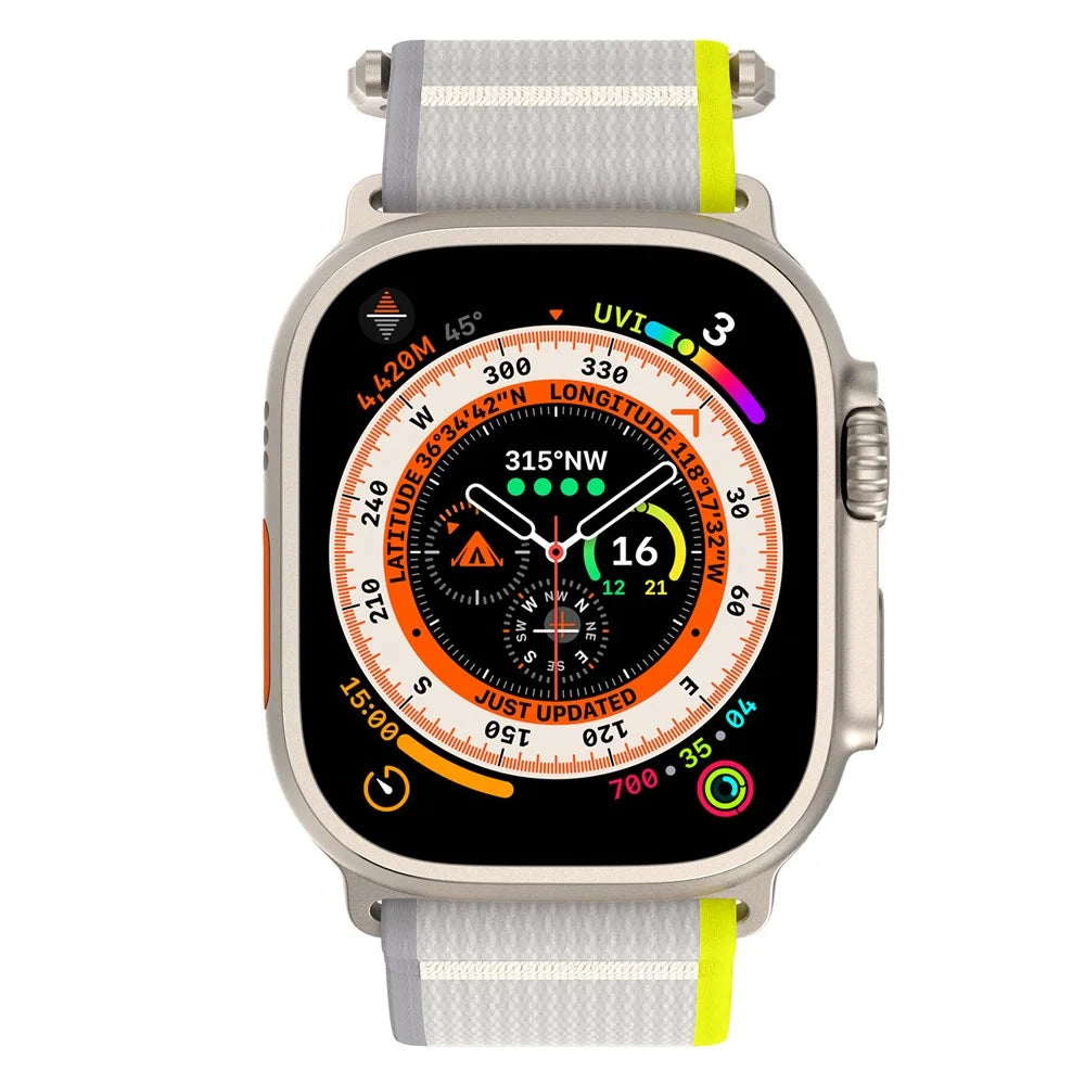 For Apple Watch Ultra 3 2 1 49mm / Series 11 10 46mm / 9 8 7 45mm / SE3 SE2 SE 6 5 4 44mm / 3 2 1 42mm Nylon Braided Watch Band, Size: M - Yellow+White - 5