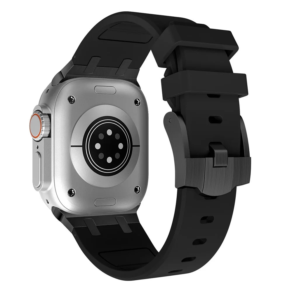 For Apple Watch Ultra 3 2 1 49mm / Series 11 10 46mm / 9 8 7 45mm / SE3 SE2 SE 6 5 4 44mm / 3 2 1 42mm Liquid Silicone Watch Band - Black+Black - 1