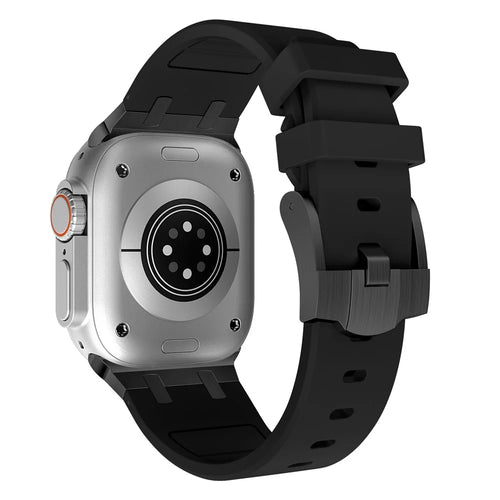 For Apple Watch Ultra 3 2 1 49mm / Series 11 10 46mm / 9 8 7 45mm / SE3 SE2 SE 6 5 4 44mm / 3 2 1 42mm Liquid Silicone Watch Band - Black+Black - 1