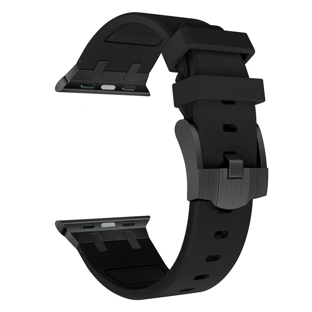 For Apple Watch Ultra 3 2 1 49mm / Series 11 10 46mm / 9 8 7 45mm / SE3 SE2 SE 6 5 4 44mm / 3 2 1 42mm Liquid Silicone Watch Band - Black+Black - 3