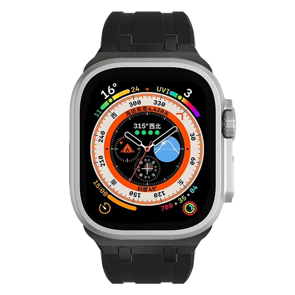 For Apple Watch Ultra 3 2 1 49mm / Series 11 10 46mm / 9 8 7 45mm / SE3 SE2 SE 6 5 4 44mm / 3 2 1 42mm Liquid Silicone Watch Band - Black+Black - 4
