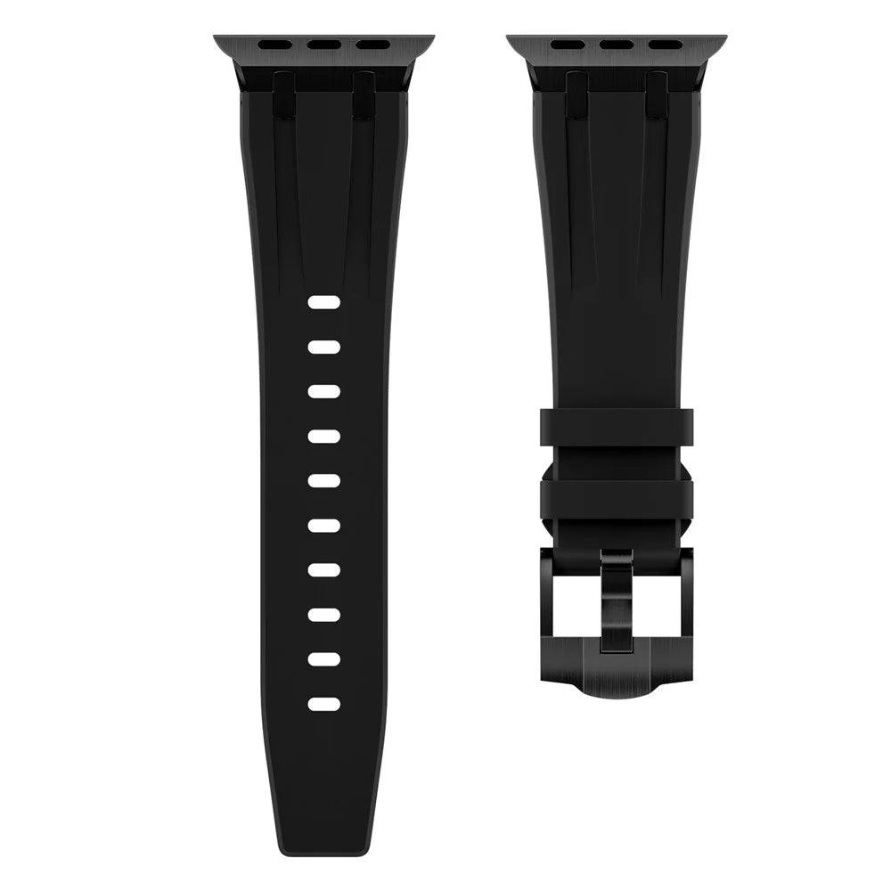 For Apple Watch Ultra 3 2 1 49mm / Series 11 10 46mm / 9 8 7 45mm / SE3 SE2 SE 6 5 4 44mm / 3 2 1 42mm Liquid Silicone Watch Band - Black+Black - 5