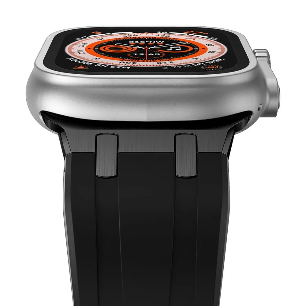 For Apple Watch Ultra 3 2 1 49mm / Series 11 10 46mm / 9 8 7 45mm / SE3 SE2 SE 6 5 4 44mm / 3 2 1 42mm Liquid Silicone Watch Band - Black+Black - 6