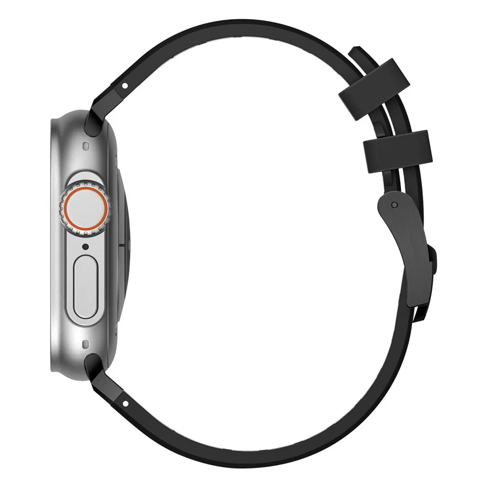 For Apple Watch Ultra 3 2 1 49mm / Series 11 10 46mm / 9 8 7 45mm / SE3 SE2 SE 6 5 4 44mm / 3 2 1 42mm Liquid Silicone Watch Band - Black+Black - 7