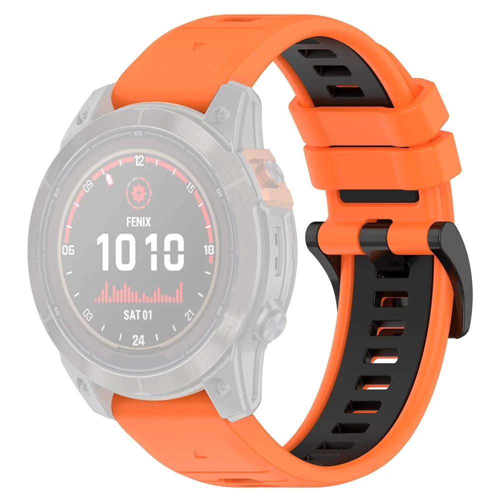 For Garmin Fenix 7X / 7X Pro 51mm / 6X QuickFit 26mm Silicone Watch Strap Dual Color Wrist Band - Orange+Black - 1