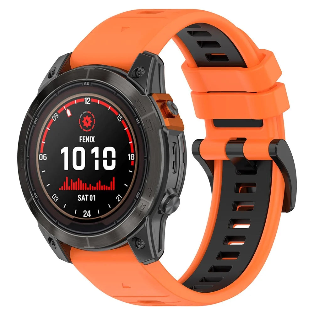 For Garmin Fenix 7X / 7X Pro 51mm / 6X QuickFit 26mm Silicone Watch Strap Dual Color Wrist Band - Orange+Black - 2