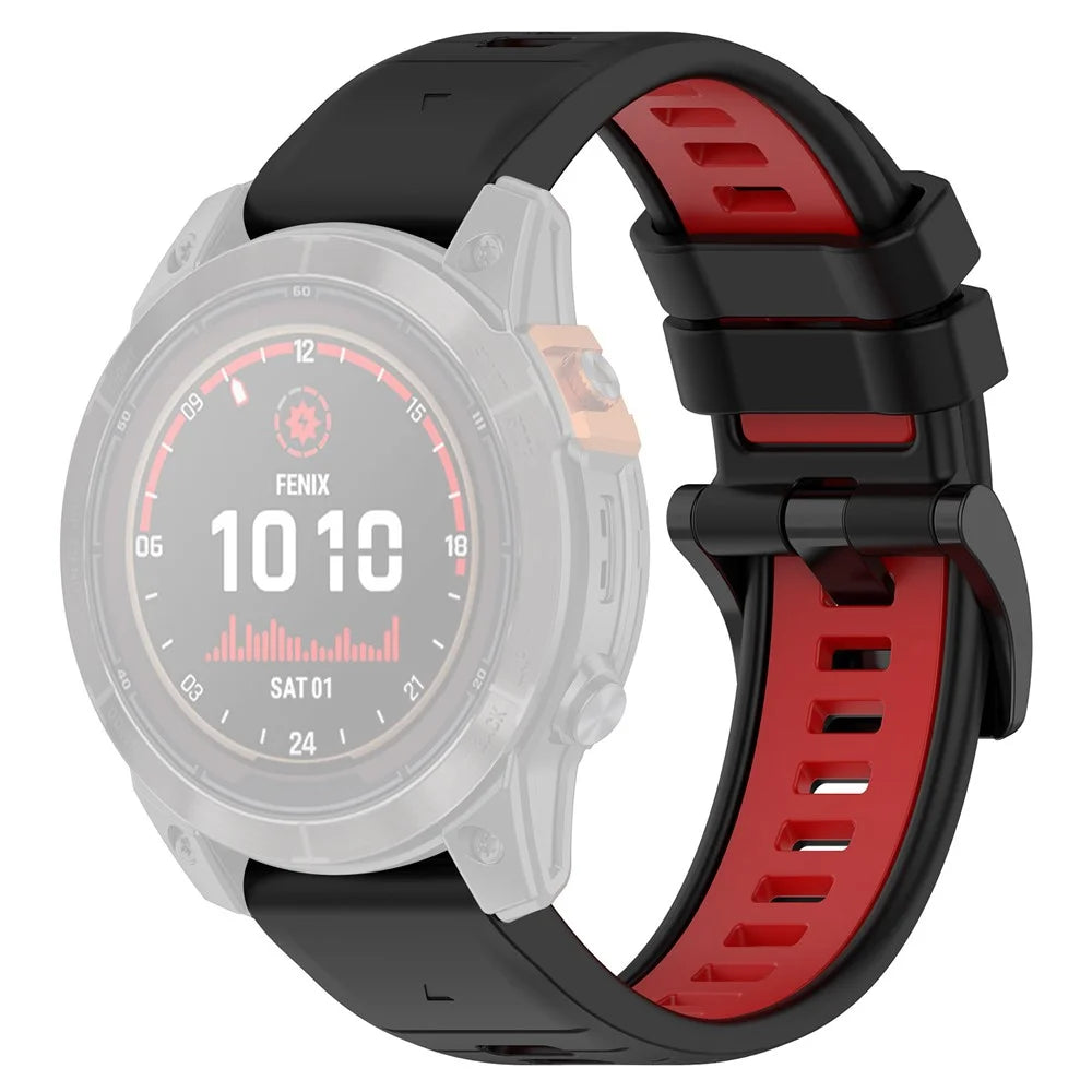 For Garmin Fenix 7S / 7S Pro 42mm / 6S QuickFit 20mm Silicone Watch Band Dual Color Strap Replacement - Black+Red - 1