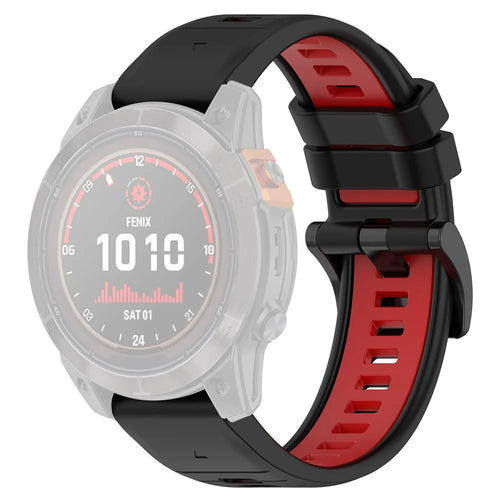 For Garmin Fenix 7S / 7S Pro 42mm / 6S QuickFit 20mm Silicone Watch Band Dual Color Strap Replacement - Black+Red - 1