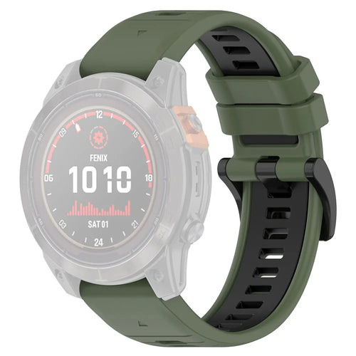 For Garmin Fenix 7 / 7 Pro 47mm / 6 / 6 Pro QuickFit 22mm Watch Band Dual Color Silicone Strap - Olive Green+Black - 1