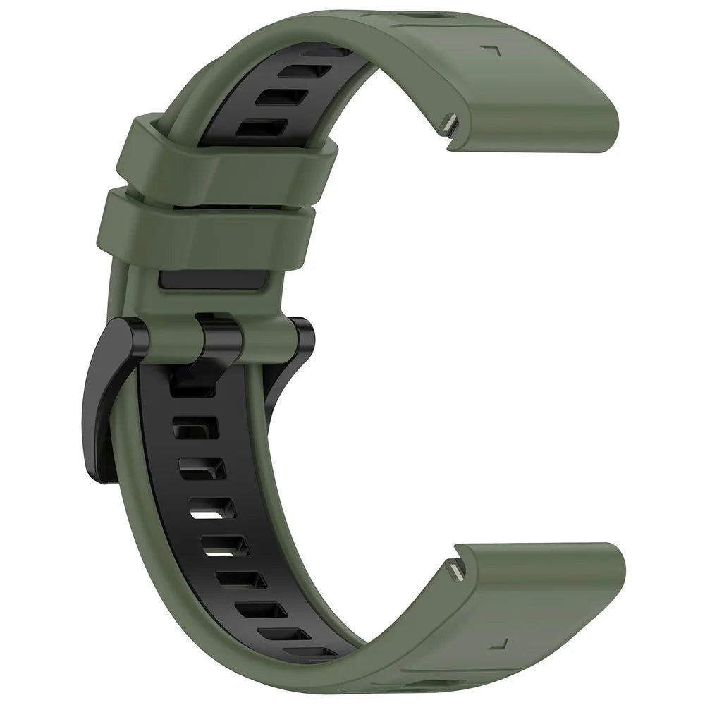 For Garmin Fenix 7 / 7 Pro 47mm / 6 / 6 Pro QuickFit 22mm Watch Band Dual Color Silicone Strap - Olive Green+Black - 3