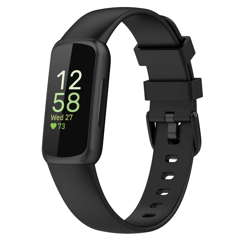 For Fitbit Inspire 3 Silicone Wristband Sports Watch Strap, Size: L - Black - 2