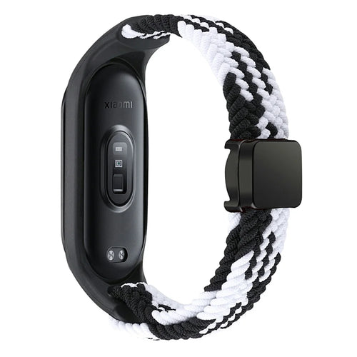 For Xiaomi Mi Band 3 / 4 / 5 / 6 / 7 Braided Nylon Strap Magnetic Watch Band - Black / White - 1