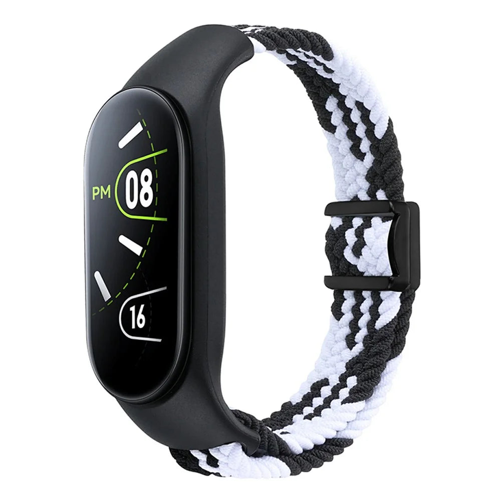 For Xiaomi Mi Band 3 / 4 / 5 / 6 / 7 Braided Nylon Strap Magnetic Watch Band - Black / White - 2