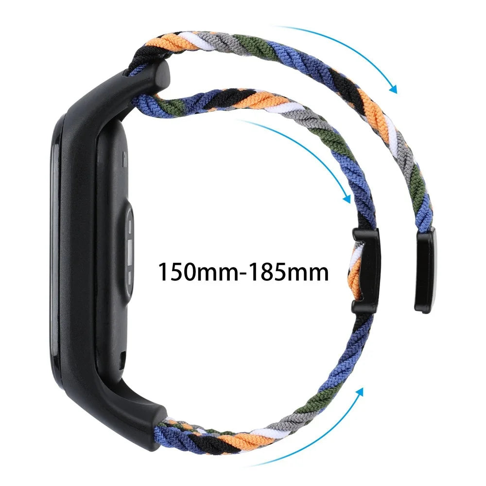 For Xiaomi Mi Band 3 / 4 / 5 / 6 / 7 Braided Nylon Strap Magnetic Watch Band - Black / White - 7