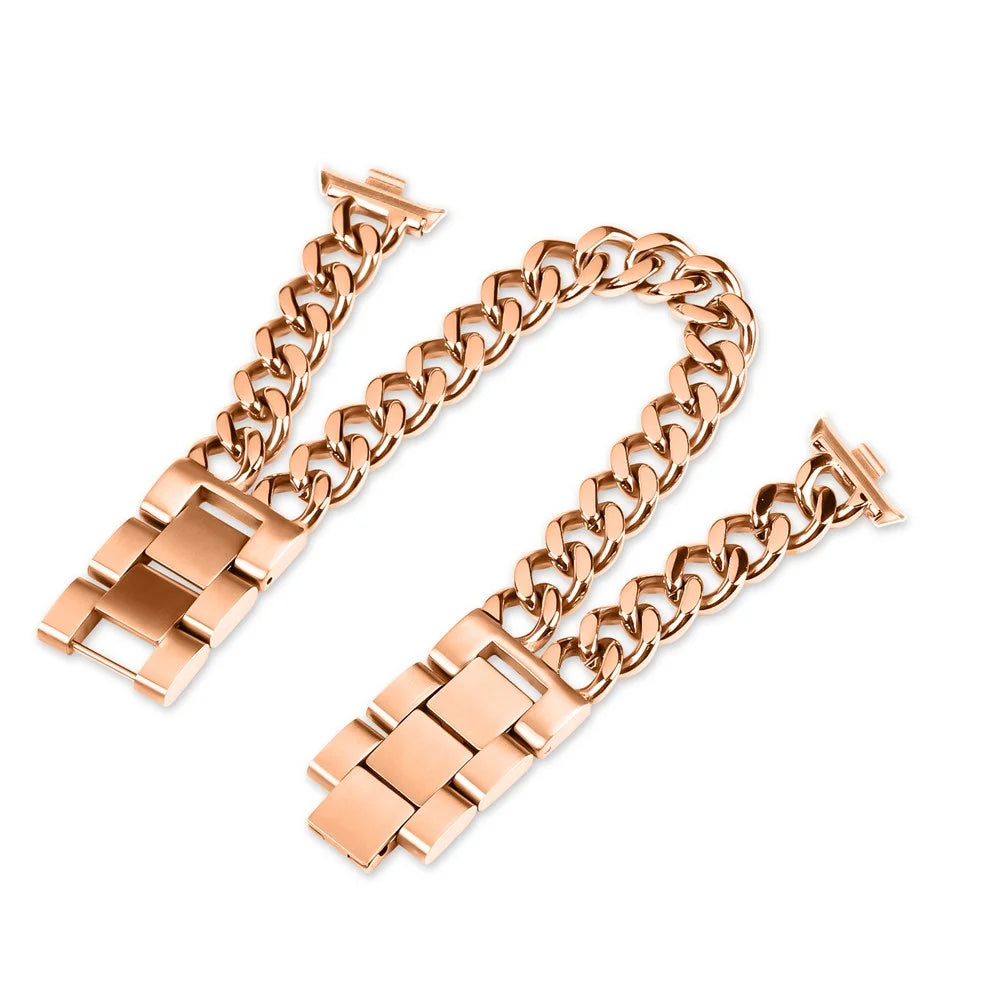For Xiaomi Smart Band 10 Pro / 9 Pro / 8 Pro / Redmi Watch 6 / 5 / 4 Double-Circle Band Stainless Steel Watch Strap - Rose Gold - 1