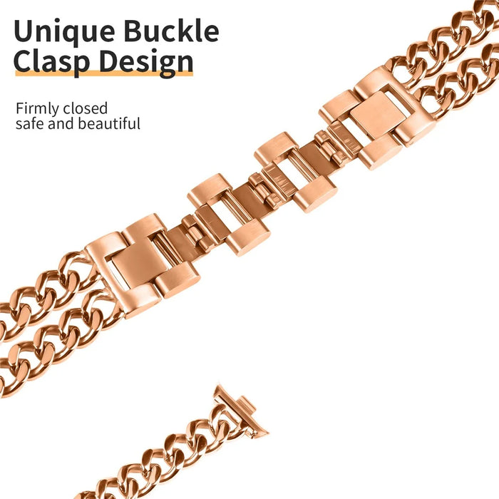 For Xiaomi Smart Band 10 Pro / 9 Pro / 8 Pro / Redmi Watch 6 / 5 / 4 Double-Circle Band Stainless Steel Watch Strap - Rose Gold - 2