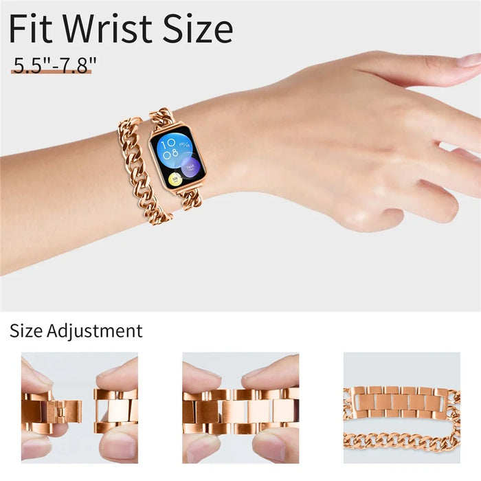For Xiaomi Smart Band 10 Pro / 9 Pro / 8 Pro / Redmi Watch 6 / 5 / 4 Double-Circle Band Stainless Steel Watch Strap - Rose Gold - 4