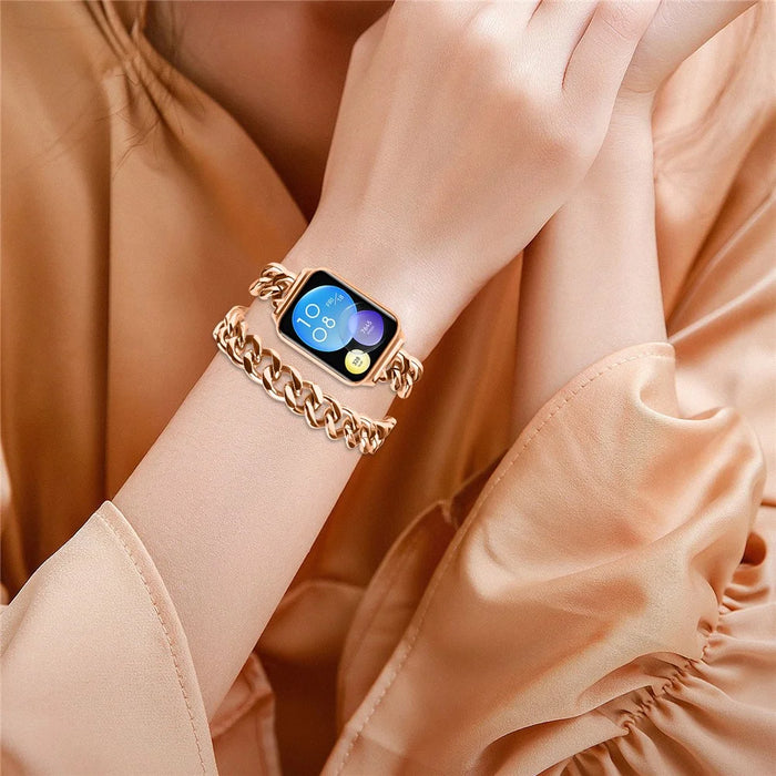 For Xiaomi Smart Band 10 Pro / 9 Pro / 8 Pro / Redmi Watch 6 / 5 / 4 Double-Circle Band Stainless Steel Watch Strap - Rose Gold - 5
