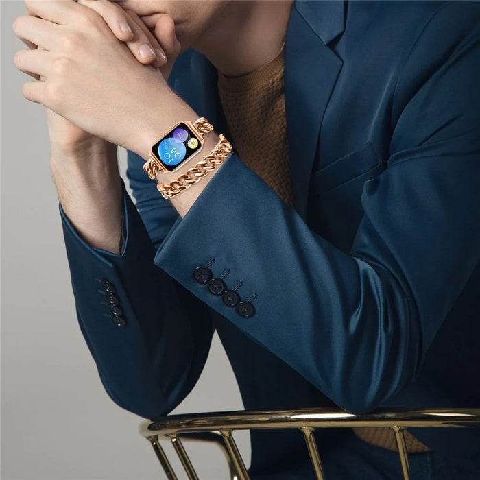 For Xiaomi Smart Band 10 Pro / 9 Pro / 8 Pro / Redmi Watch 6 / 5 / 4 Double-Circle Band Stainless Steel Watch Strap - Rose Gold - 6