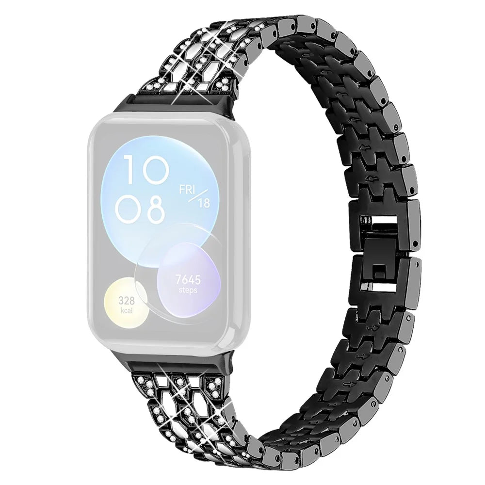 For Xiaomi Smart Band 10 Pro / 9 Pro / 8 Pro / Redmi Watch 6 / 5 / 4 3 Rows Rhinestone Zinc Alloy Watch Band Women Replacement Strap - Black+White - 1