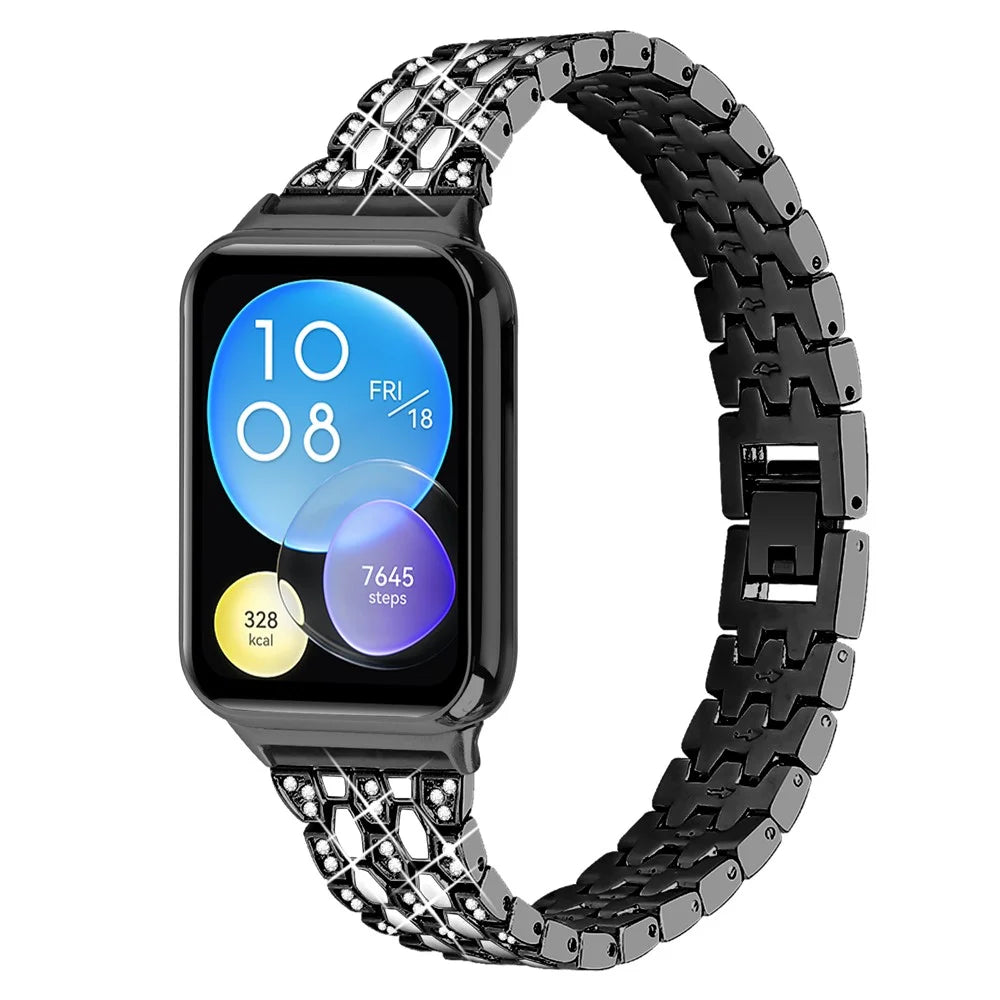 For Xiaomi Smart Band 10 Pro / 9 Pro / 8 Pro / Redmi Watch 6 / 5 / 4 3 Rows Rhinestone Zinc Alloy Watch Band Women Replacement Strap - Black+White - 2