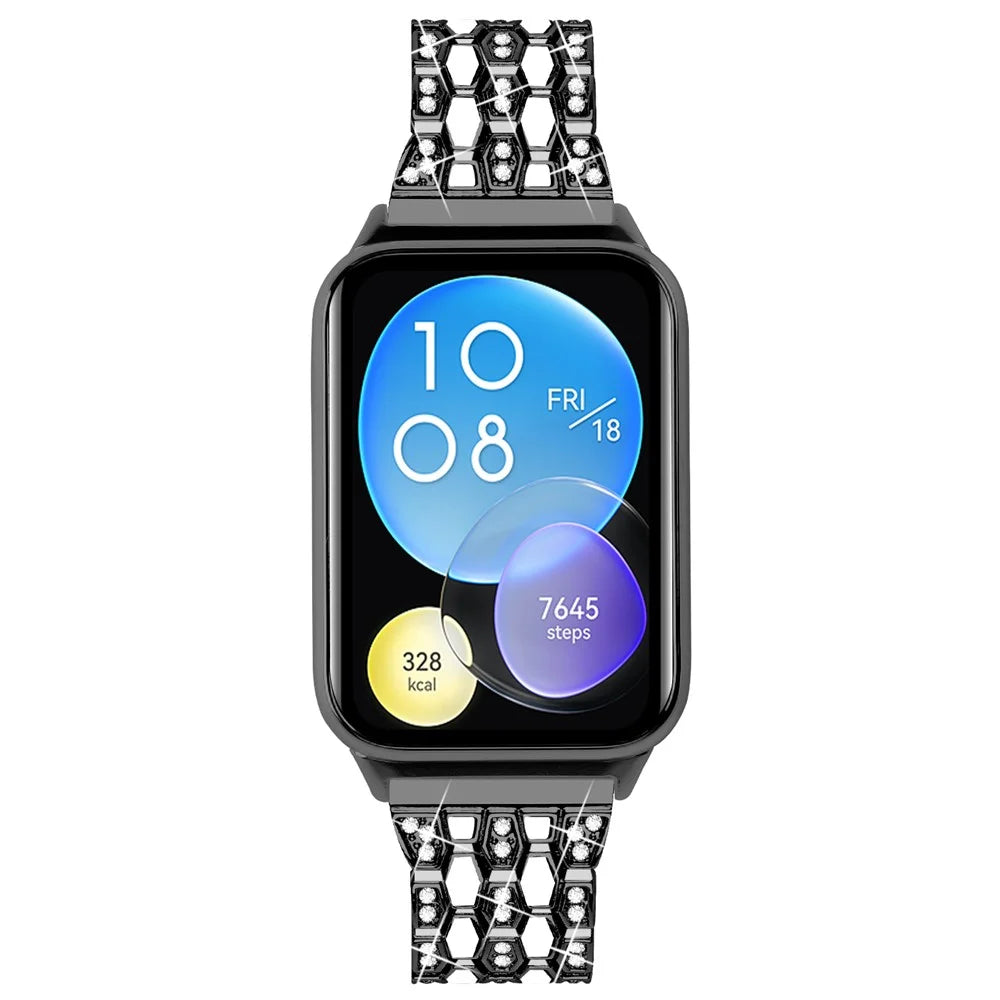 For Xiaomi Smart Band 10 Pro / 9 Pro / 8 Pro / Redmi Watch 6 / 5 / 4 3 Rows Rhinestone Zinc Alloy Watch Band Women Replacement Strap - Black+White - 3