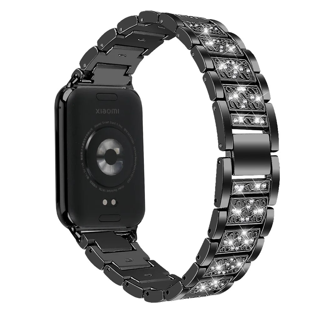 For Xiaomi Smart Band 10 Pro / 9 Pro / 8 Pro / Redmi Watch 6 / 5 / 4 S-Shape Rhinestone Zinc Alloy Watch Strap Band - Black - 1