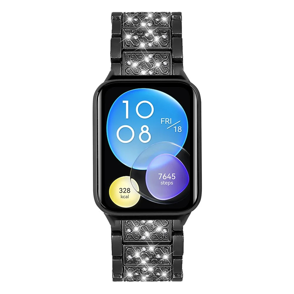 For Xiaomi Smart Band 10 Pro / 9 Pro / 8 Pro / Redmi Watch 6 / 5 / 4 S-Shape Rhinestone Zinc Alloy Watch Strap Band - Black - 2
