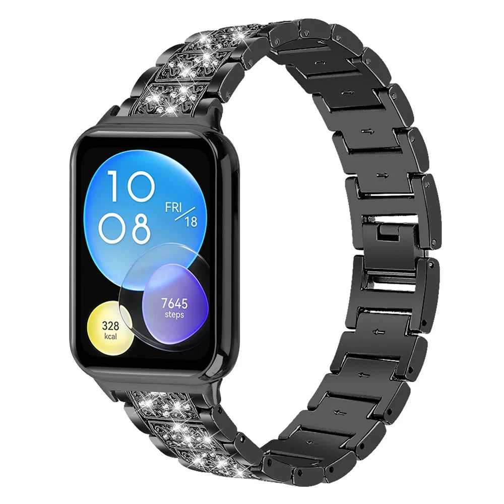 For Xiaomi Smart Band 10 Pro / 9 Pro / 8 Pro / Redmi Watch 6 / 5 / 4 S-Shape Rhinestone Zinc Alloy Watch Strap Band - Black - 3