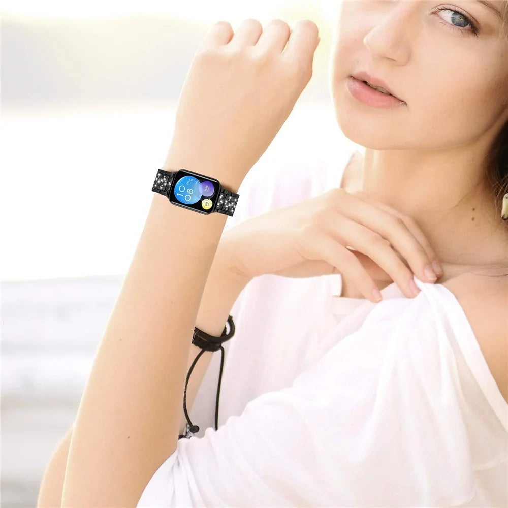 For Xiaomi Smart Band 10 Pro / 9 Pro / 8 Pro / Redmi Watch 6 / 5 / 4 S-Shape Rhinestone Zinc Alloy Watch Strap Band - Black - 5