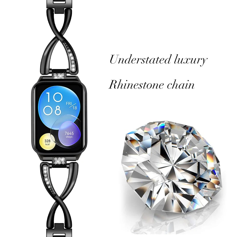 For Xiaomi Smart Band 10 Pro / 9 Pro / 8 Pro / Redmi Watch 6 / 5 / 4 Zinc Alloy Rhinestone Decor Watch Strap - Black - 2
