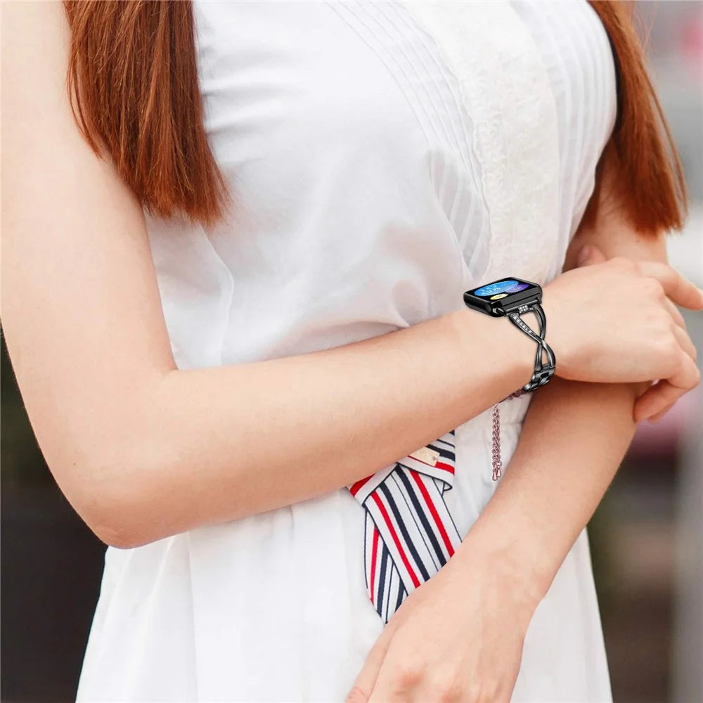 For Xiaomi Smart Band 10 Pro / 9 Pro / 8 Pro / Redmi Watch 6 / 5 / 4 Zinc Alloy Rhinestone Decor Watch Strap - Black - 4