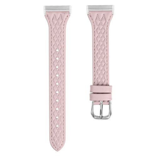 For Fitbit Versa 3 / Sense Top-layer Cow Leather Rhombus Design Watch Strap - Pink - 1