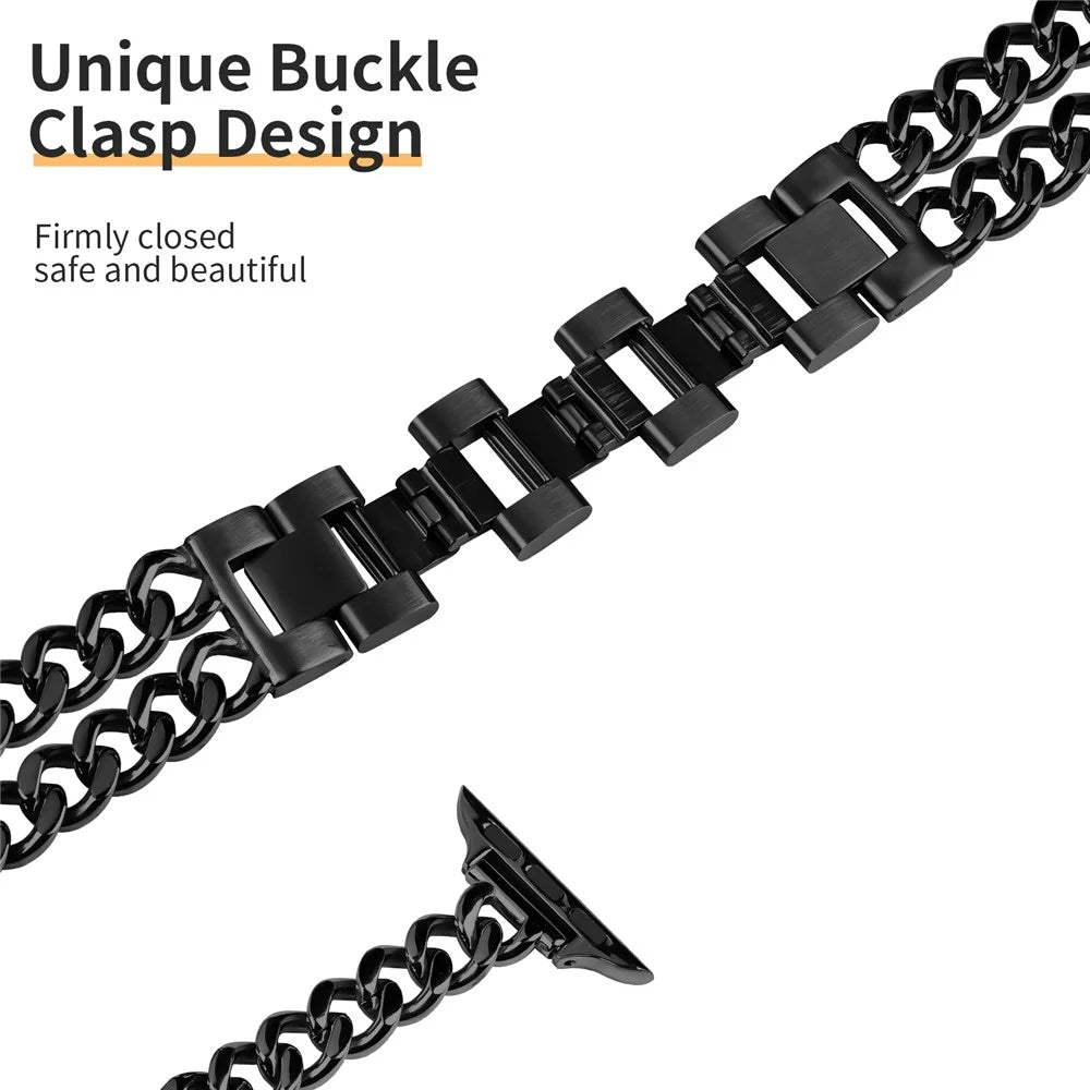 For Apple Watch Series 11 10 42mm / 9 8 7 41mm / SE3 SE2 SE 6 5 4 40mm / 3 2 1 38mm Stainless Steel Wrist Strap - Black - 2
