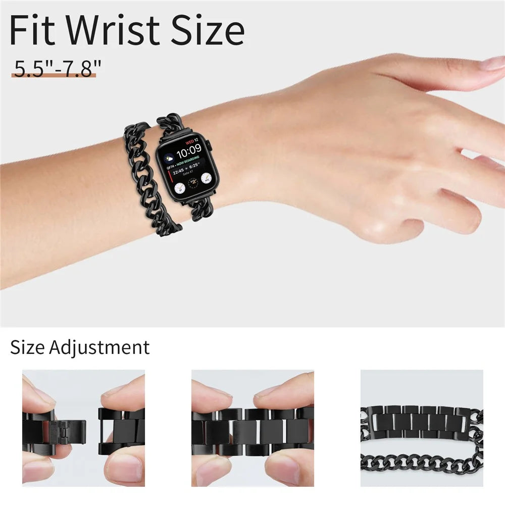 For Apple Watch Series 11 10 42mm / 9 8 7 41mm / SE3 SE2 SE 6 5 4 40mm / 3 2 1 38mm Stainless Steel Wrist Strap - Black - 4