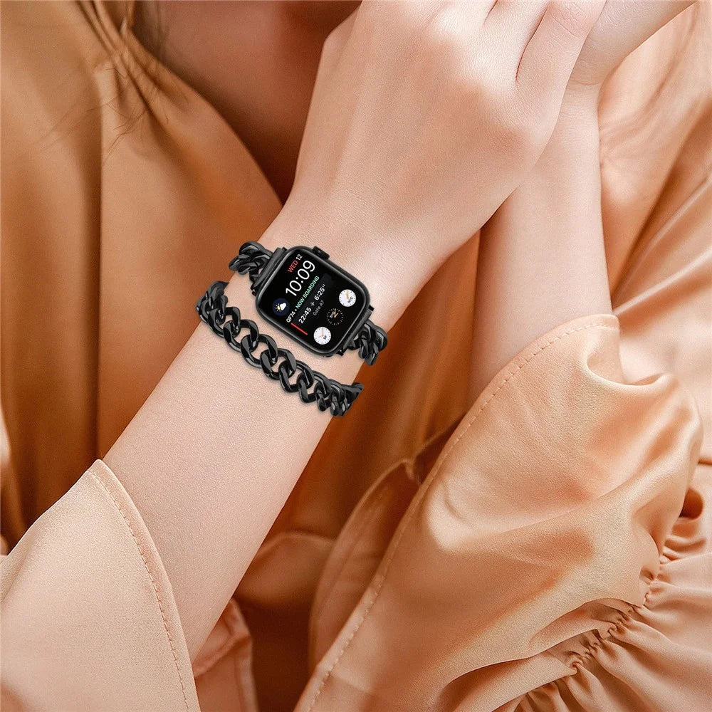 For Apple Watch Series 11 10 42mm / 9 8 7 41mm / SE3 SE2 SE 6 5 4 40mm / 3 2 1 38mm Stainless Steel Wrist Strap - Black - 5