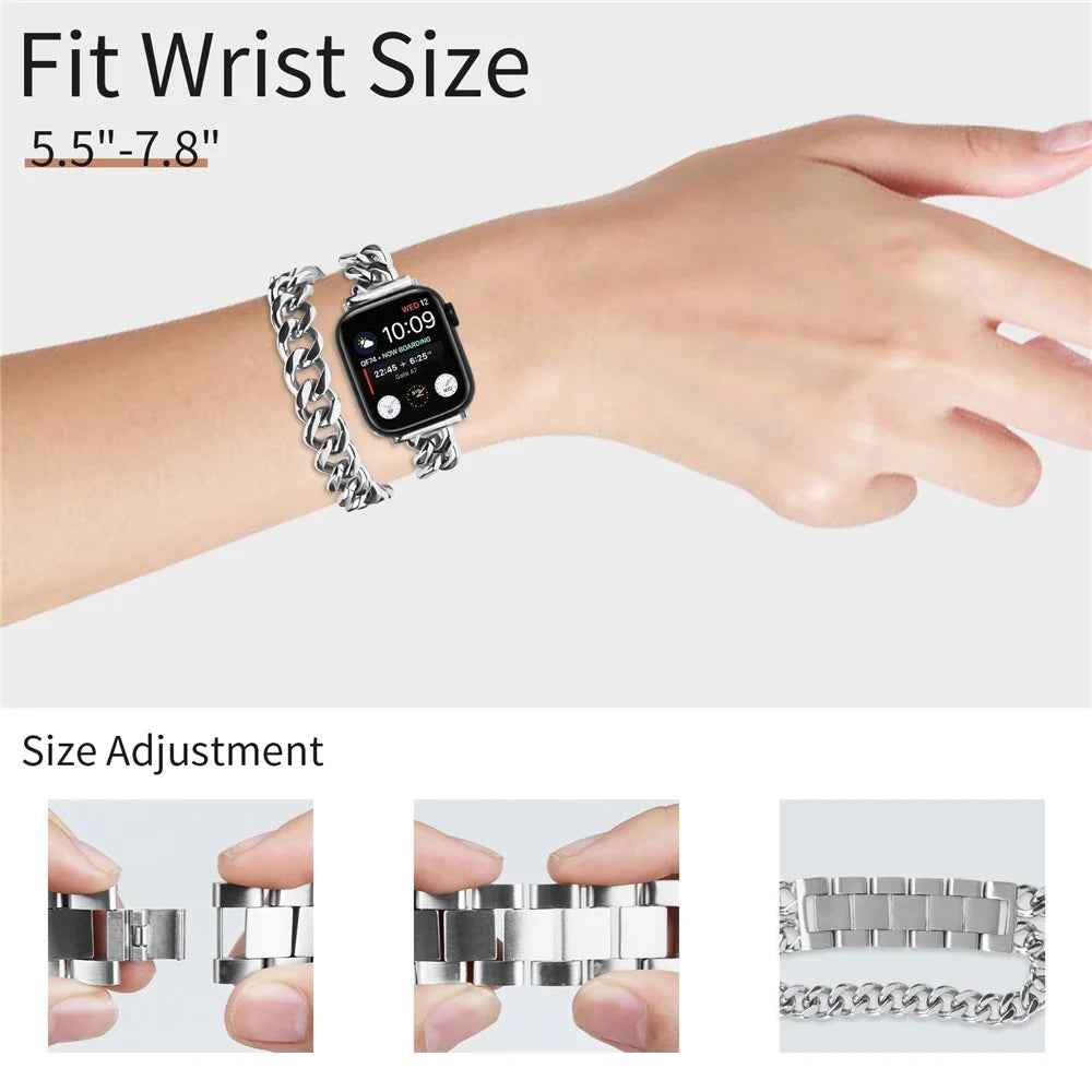 For Apple Watch Ultra 3 2 1 49mm / Series 11 10 46mm / 9 8 7 45mm / SE3 SE2 SE 6 5 4 44mm / 3 2 1 42mm Stainless Steel Band - Silver - 4