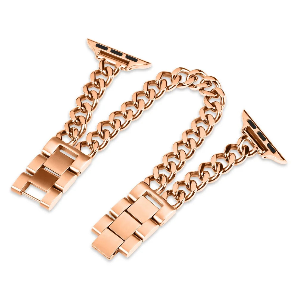 For Apple Watch Ultra 3 2 1 49mm / Series 11 10 46mm / 9 8 7 45mm / SE3 SE2 SE 6 5 4 44mm / 3 2 1 42mm Stainless Steel Band - Rose Gold - 1