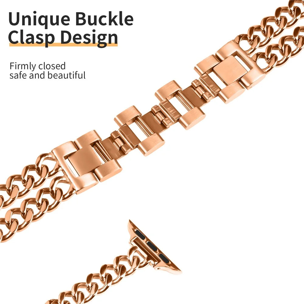 For Apple Watch Ultra 3 2 1 49mm / Series 11 10 46mm / 9 8 7 45mm / SE3 SE2 SE 6 5 4 44mm / 3 2 1 42mm Stainless Steel Band - Rose Gold - 2